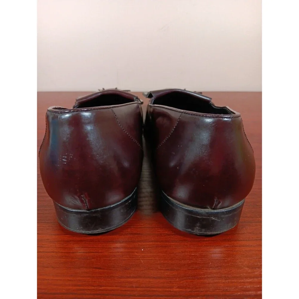 San Remo Leather Kiltie Tassel Loafers Size 9.5 Burgundy Wingtip Made in Italy